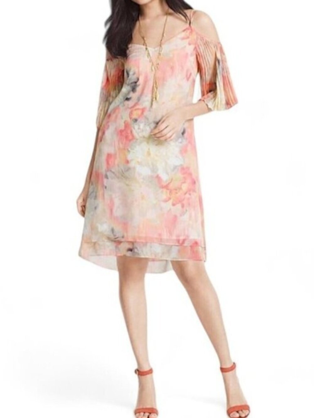 White House Black Market Cold Shoulder Watercolor Floral Print Dress size 4